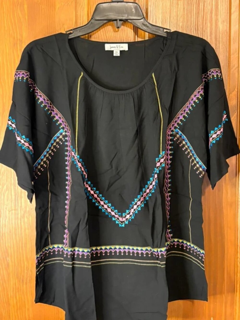 XS- James & Erin Multi-Colored Embroidered Top